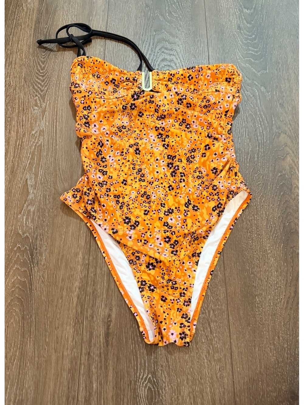 Cupshe Autumn Leaves Floral One Piece Swimsuit Medium Orange NWT Tummy Control